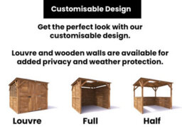 Dunster House Wooden Gazebo 2.5M X 2.5M Erin Half Height Solid Wall Half Superfelt Louvre - thumbnail 4