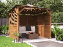 Dunster House Wooden Gazebo 2.5M X 2.5M Erin Half Height Solid Wall Half Superfelt Louvre - thumbnail 1