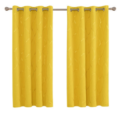 Deconovo Eyelet Room Darkening Curtains, Gold Wave Foil Printed Blackout Curtains, W66 X L72 Inch, Mellow Yellow, 1 Pair - image 1