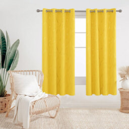 Deconovo Eyelet Room Darkening Curtains, Gold Wave Foil Printed Blackout Curtains, W66 X L72 Inch, Mellow Yellow, 1 Pair - thumbnail 2