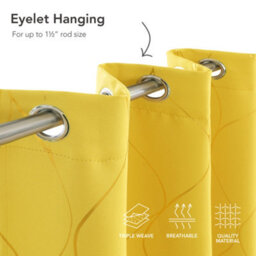 Deconovo Eyelet Room Darkening Curtains, Gold Wave Foil Printed Blackout Curtains, W66 X L72 Inch, Mellow Yellow, 1 Pair - thumbnail 6