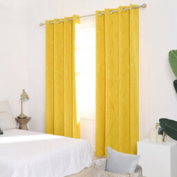 Deconovo Eyelet Room Darkening Curtains, Gold Wave Foil Printed Blackout Curtains, W66 X L72 Inch, Mellow Yellow, 1 Pair - thumbnail 4