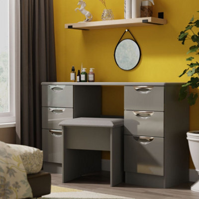 Rovigo Ready Assembled Gloss Dusk Grey 6 Drawer Desk (H)792mm (W)1278mm (D)393mm - image 1