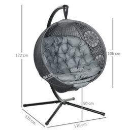 Outsunny Hanging Swing Chair W/ Metal Stand & Side Pocket, Charcoal Grey - thumbnail 3