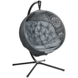 Outsunny Hanging Swing Chair W/ Metal Stand & Side Pocket, Charcoal Grey - thumbnail 2