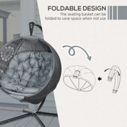 Outsunny Hanging Swing Chair W/ Metal Stand & Side Pocket, Charcoal Grey - thumbnail 6
