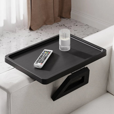 Black Armrest Organiser Tray Bamboo Wood Chair Settee Couch Sofa Remote Control Holder - image 1