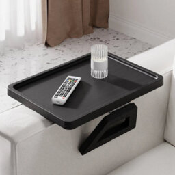 Black Armrest Organiser Tray Bamboo Wood Chair Settee Couch Sofa Remote Control Holder - thumbnail 1