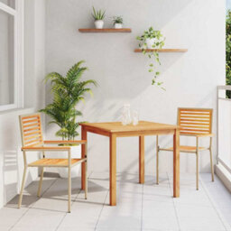 Berkfield Modern Garden Dining Set 3 Pcs Beige Poly Rattan - thumbnail 2