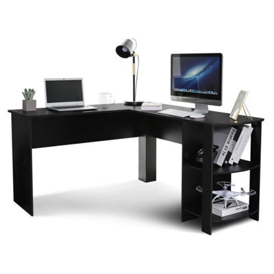 Black Corner Pc Table L Shaped Computer Desk Workstation Home Office Study - image 1