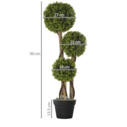 Homcom Potted Artificial Plants Boxwood Ball Topiary Trees Indoor Outdoor, 90Cm - thumbnail 3