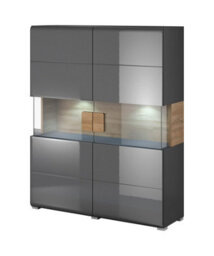 Arte Toledo 42 Display Cabinet - Bold Grey Gloss & San Remo Oak Sophistication With Led Lighting Option - W1220mm X H1520mm X D390mm