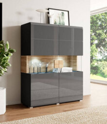 Arte Toledo 42 Display Cabinet - Bold Grey Gloss & San Remo Oak Sophistication With Led Lighting Option - W1220mm X H1520mm X D390mm - thumbnail 2