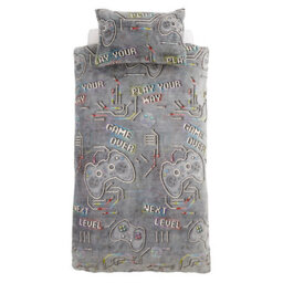 Catherine Lansfield Game Over Glow In The Dark Fleece Duvet Cover Set With Pillowcase Black - thumbnail 6