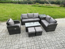 Fimous 8 Seater High Back Rattan Garden Furniture Set With Coffee Table Side Table Indoor Outdoor Patio Lounge Sofa Set - thumbnail 2