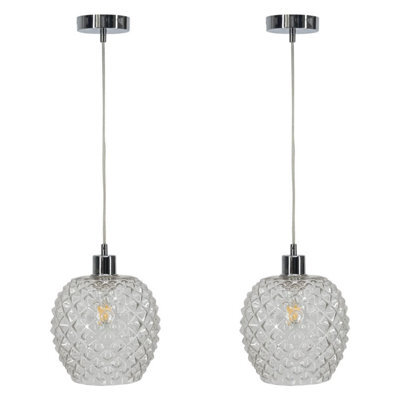 First Choice Lighting Set Of 2 Baine - Clear Textured Glass With Chrome Pendant Fittings - image 1