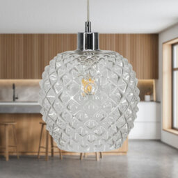 First Choice Lighting Set Of 2 Baine - Clear Textured Glass With Chrome Pendant Fittings - thumbnail 3