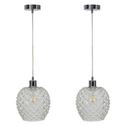 First Choice Lighting Set Of 2 Baine - Clear Textured Glass With Chrome Pendant Fittings