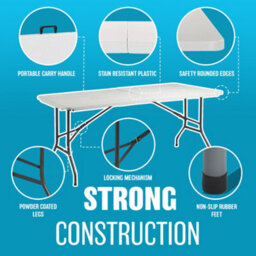 6Ft Heavy Duty Folding Table Portable Plastic Camping Garden Party Catering Outdoor Indoor Use Summer Garden Party Organiser - thumbnail 5