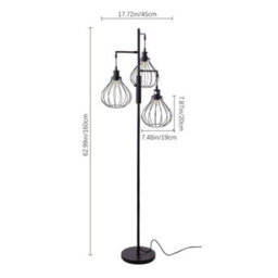 Darphe Modern Black 3-Head Metal Mesh Floor Lamp,living Room Bedroom Reading Light - thumbnail 8
