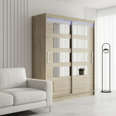 Galeria Sliding Door Wardrobe With Mirror And Led Lighting Sonoma Oak - image 1
