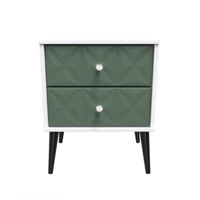 Toledo 2 Drawer Bedside Cabinet In Labrador Green & White (Ready Assembled) - image 1