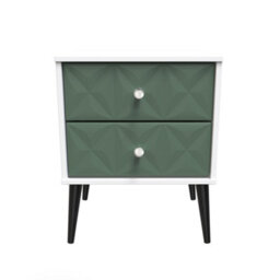 Toledo 2 Drawer Bedside Cabinet In Labrador Green & White (Ready Assembled) - thumbnail 1