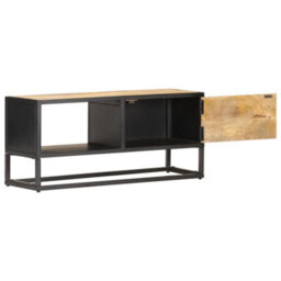 Berkfield Tv Cabinet With Carved Door 90X30X40 Cm Rough Mango Wood - thumbnail 5