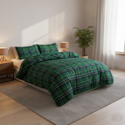Thermal Flannelette Tartan Duvet Cover Set Warm Brushed Cotton Bedding Green