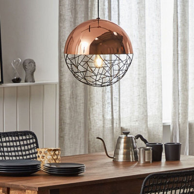 Beliani Aurora Lighting 1-Light Globe Pendant Copper Top With Black Openwork Frame, Modern Gloss Finish, 35Cm Diameter - image 1