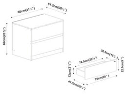 Urbn-Living Urbnliving 60Cm Height 2 Drawer White Chest Dresser Sideboard Storage Cabinet Unit W/ Adjustable Feet Bedroom - thumbnail 7