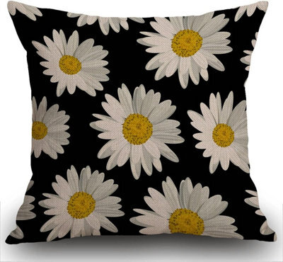 Decorative Linen Cushion Cover With White Daisy Pattern - For The Office, Sofa, Car, Or Garden 45 X Cm, 2 Pieces - image 1