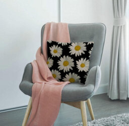 Decorative Linen Cushion Cover With White Daisy Pattern - For The Office, Sofa, Car, Or Garden 45 X Cm, 2 Pieces - thumbnail 3