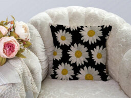 Decorative Linen Cushion Cover With White Daisy Pattern - For The Office, Sofa, Car, Or Garden 45 X Cm, 2 Pieces - thumbnail 2