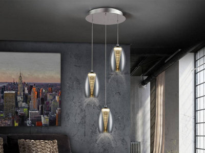 Luminosa Lighting Luminosa Nebula Integrated Led 3 Light Crystal Cluster Drop Ceiling Pendant Chrome - Uk Stock - image 1