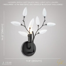 Happy Homewares Modern Birch Matte Black Wall Lighting Fixture With Transparent Acrylic Leaves - thumbnail 6