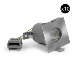 10 Pack - Brushed Chrome Gu10 Square Fire Rated Downlight - Ip65 - Se Home - thumbnail 1