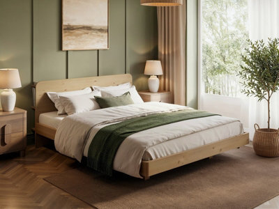 Noomi Demi Wooden Bed Frame With Headboard Storage, Double, Oak - image 1