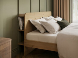 Noomi Demi Wooden Bed Frame With Headboard Storage, Double, Oak - thumbnail 3