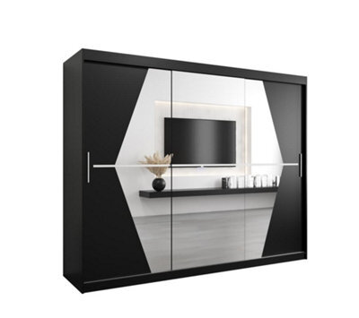 Arte Boliwia Contemporary 2 Mirrored Sliding Door Wardrobe 9 Shelves 2 Rails Black (H)2000mm (W)2500mm (D)620mm - image 1