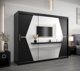 Arte Boliwia Contemporary 2 Mirrored Sliding Door Wardrobe 9 Shelves 2 Rails Black (H)2000mm (W)2500mm (D)620mm - thumbnail 2
