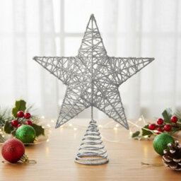 Darphe Silver Metal Christmas Tree With Led Lights And Glitter, Topped With A Star - thumbnail 3