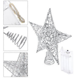 Darphe Silver Metal Christmas Tree With Led Lights And Glitter, Topped With A Star - thumbnail 7