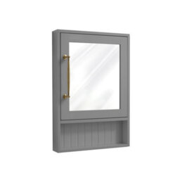 Homestylestore 450 X 650mm Light Grey Wall Mounted Corner Mirrored Door Bathroom Cabinet And Aged Gold T Bar Handle - thumbnail 1