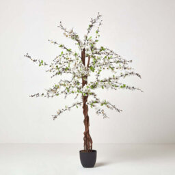 Homescapes Artificial White Handcrafted Blossom Tree With Silk Flowers, 5 Ft
