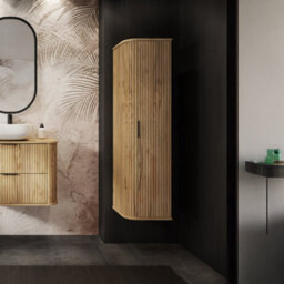 Heze Furniture Elegance Glamour Style Tall Bathroom Cabinet In Gold Craft Oak - thumbnail 1
