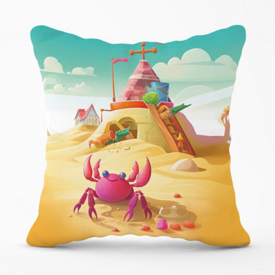 Warren Reed Designer Pink Crab On A Beach Holiday Outdoor Cushion 45Cm X 45Cm - image 1
