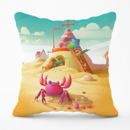 Warren Reed Designer Pink Crab On A Beach Holiday Outdoor Cushion 45Cm X 45Cm - thumbnail 1