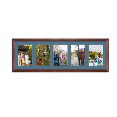 AK Frames 26X8 Rose Wood Classic Multi Photo Frame With Pompadour Mount - Holds 5 Apertures (5X) 6X4 Photos - image 1