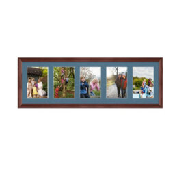 AK Frames 26X8 Rose Wood Classic Multi Photo Frame With Pompadour Mount - Holds 5 Apertures (5X) 6X4 Photos - thumbnail 1